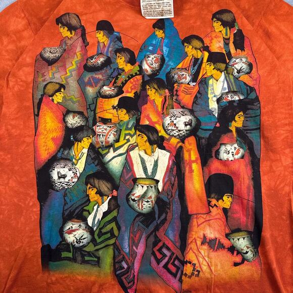 NWT Vintage 2000 The Mountain Amado Pena Native American Orange Dye T-Shirt - Picture 3 of 6